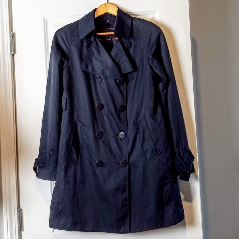 Elie Tahari Double Breasted Navy Trench Coat